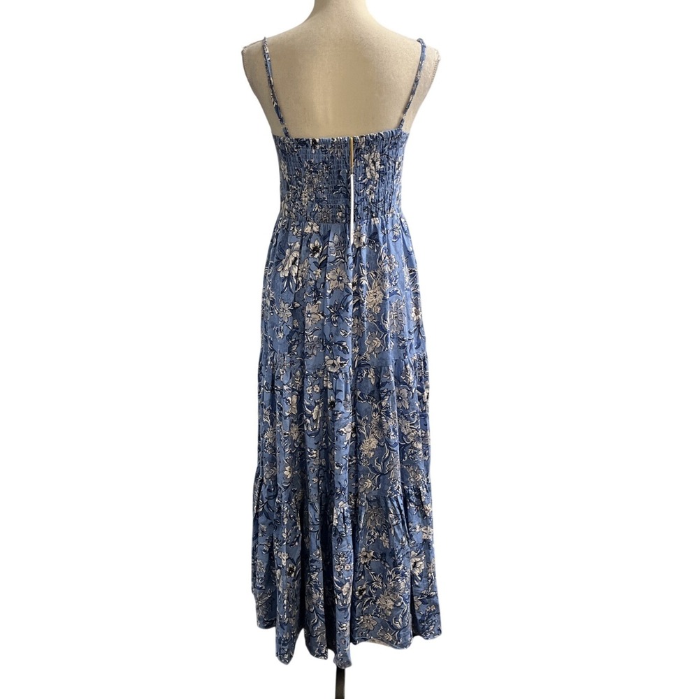 House Of Harlow Dress Blue Floral Linen Blend Tiered Maxi Sundress Size S Resort - Picture 2 of 14